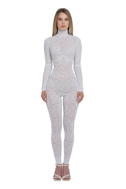 White Lace Bodysuit Long Sleeve FLEXY