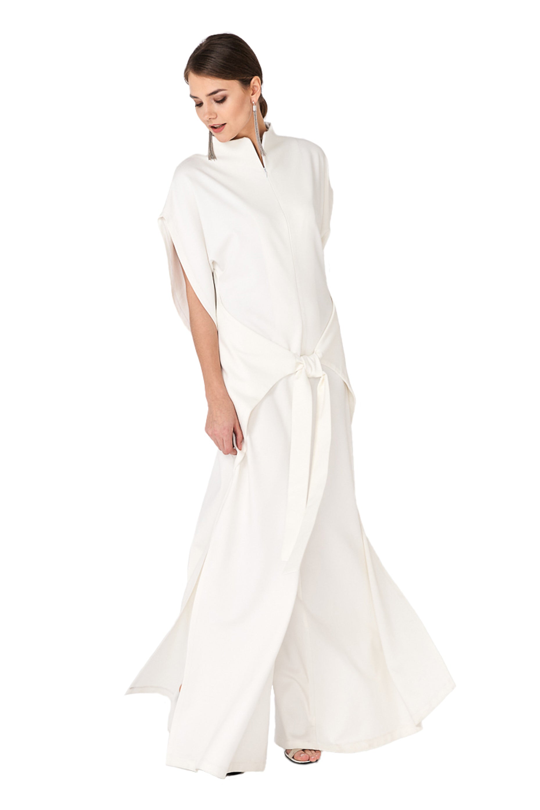 Ivory Short Sleeve High Neck Wide-Leg Japanese Kimono