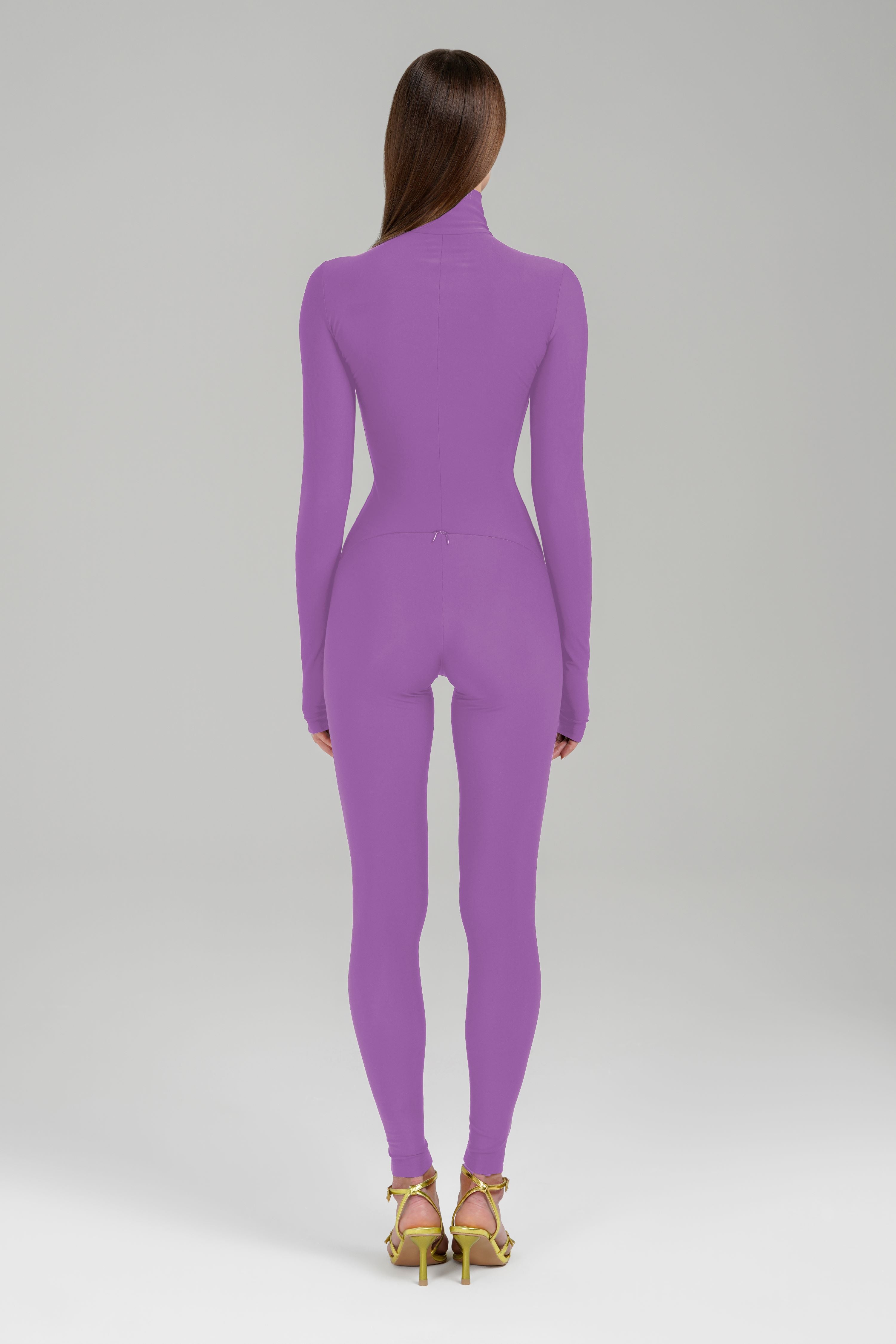 Lavander Long Sleeve Turtleneck Zip Up Full Bodysuit Total