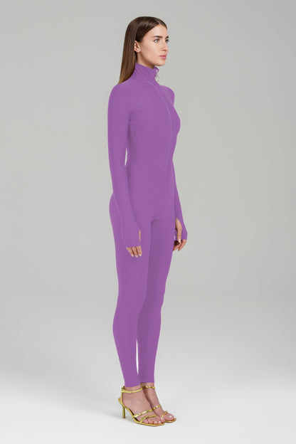 Lavander Long Sleeve Turtleneck Zip Up Full Bodysuit Total