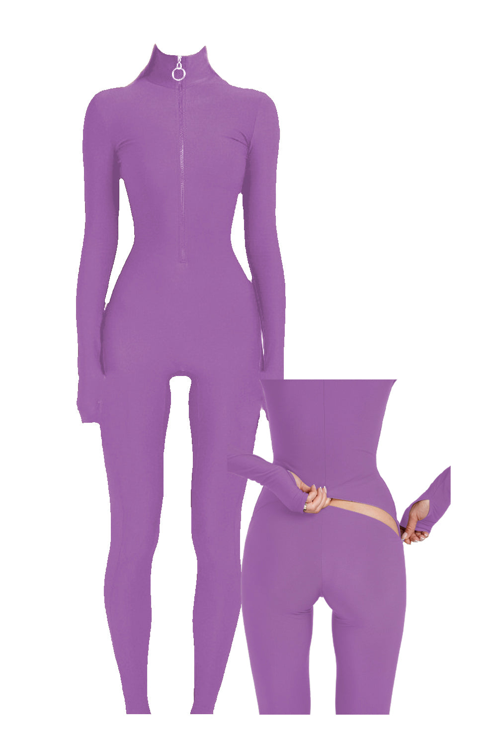 Lavander Long Sleeve Turtleneck Zip Up Full Bodysuit Total