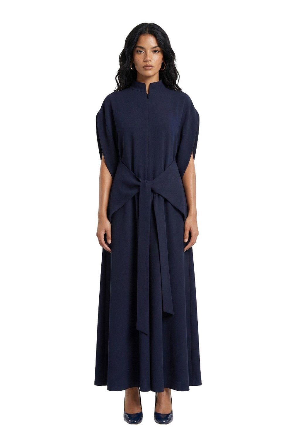 Navy Blue Short Sleeve High Neck Plus Size Japanese Kimono Jumpsuit LEA