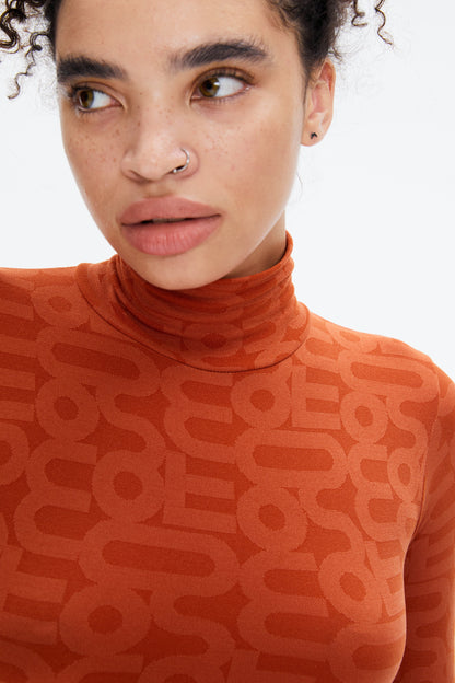 Orange Turtleneck Long Sleeve Full ECO Bodysuit - Bodysuit