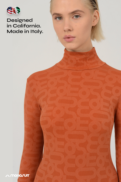 Orange Turtleneck Long Sleeve Full ECO Bodysuit - Bodysuit