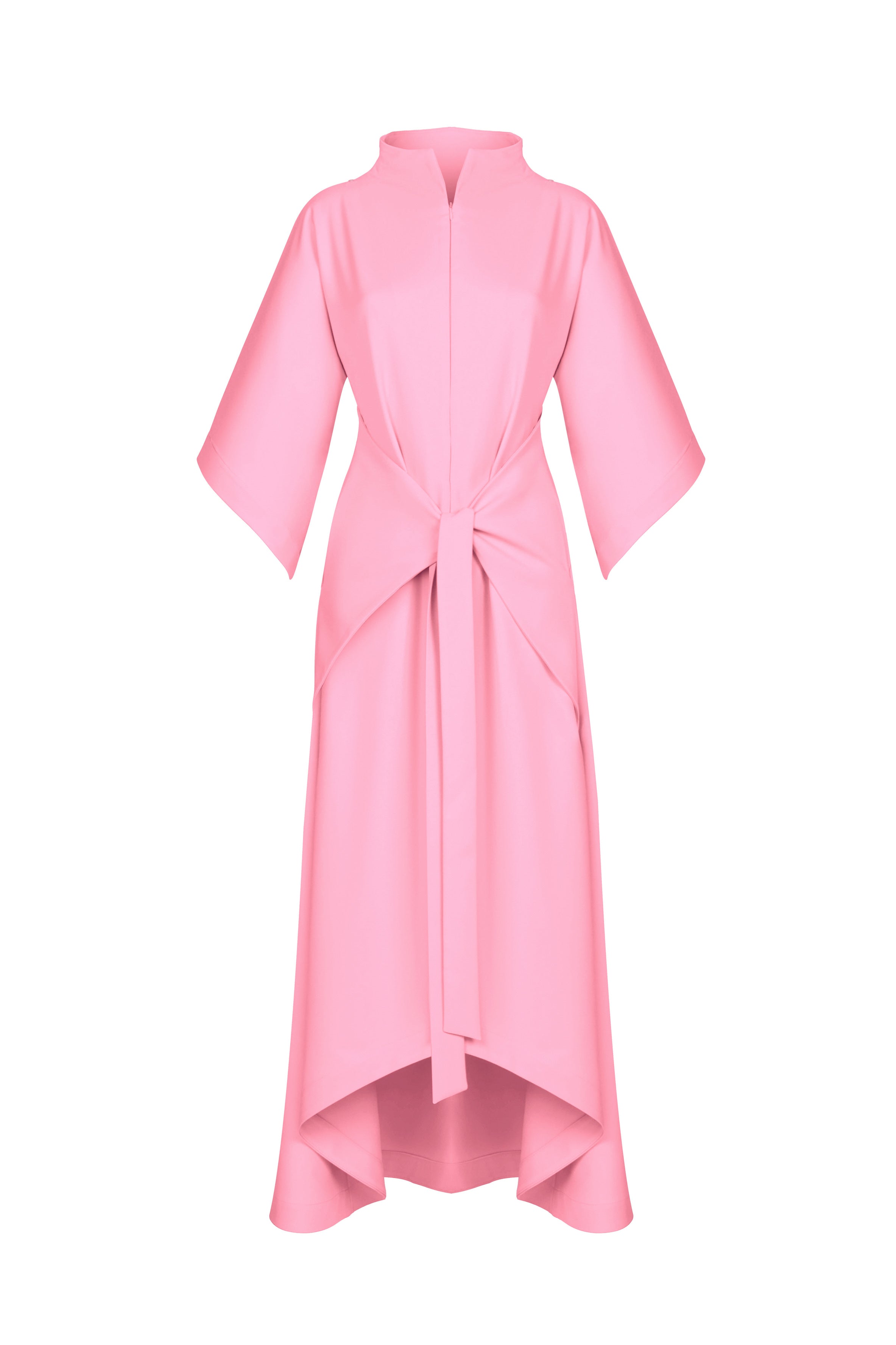 Pink Kimono Sleeve High Neck Asymmetrical Belted Futuristic