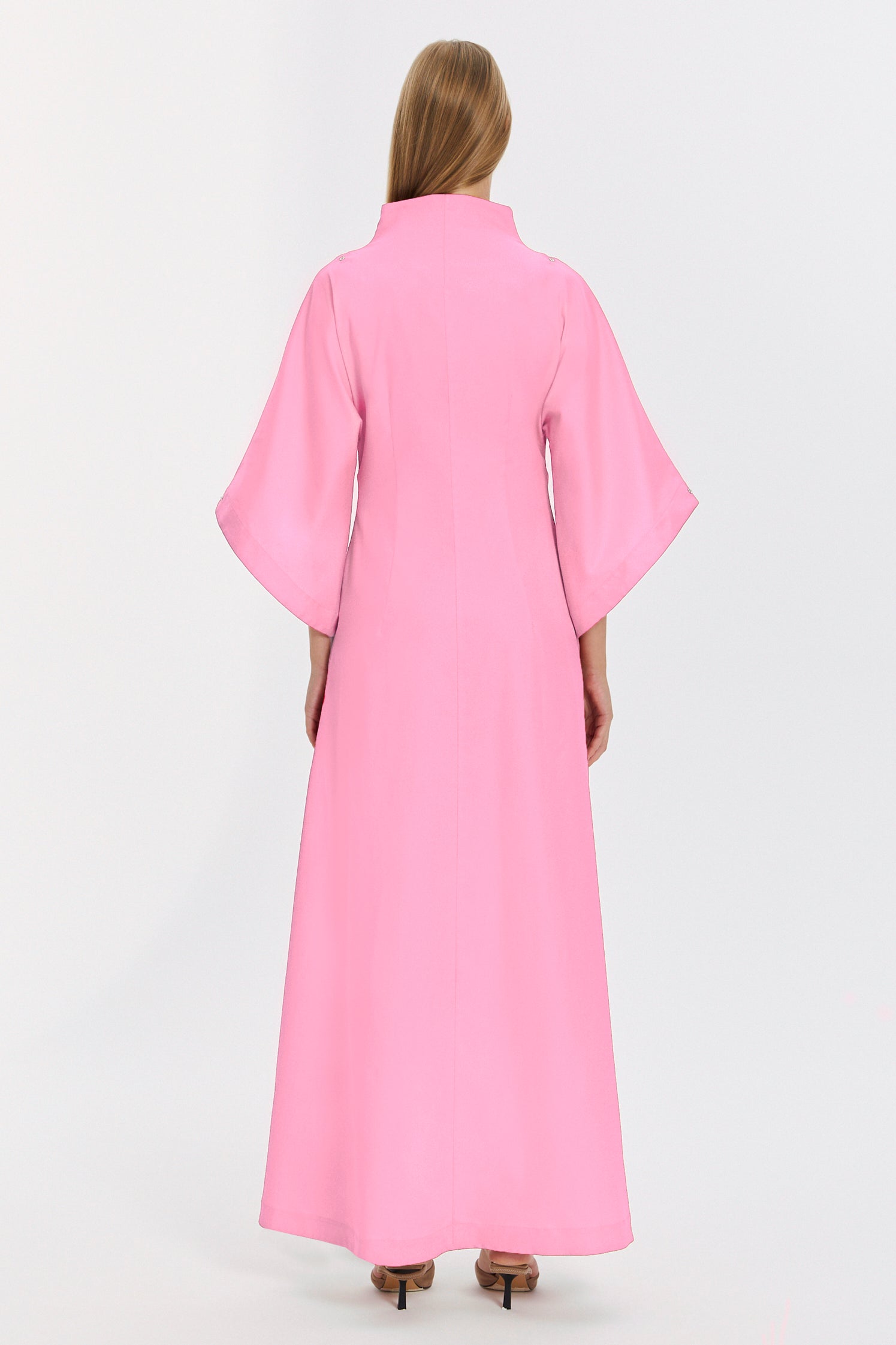 Pink Kimono Sleeve High Neck Asymmetrical Belted Futuristic