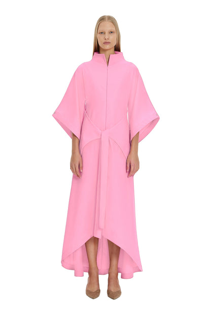 Pink Kimono Sleeve High Neck Asymmetrical Belted Futuristic