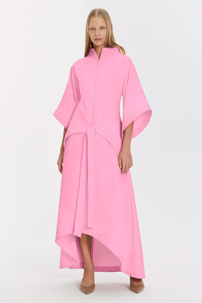 Pink Kimono Sleeve High Neck Asymmetrical Belted Futuristic