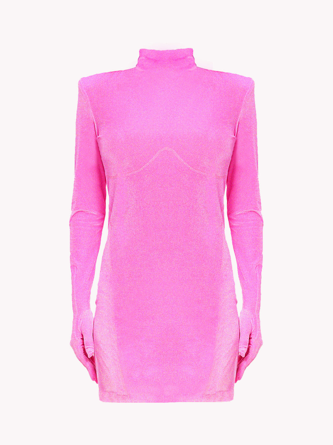 Pink Long Sleeve Turtleneck Velvet Bodycon Party Mini Dress