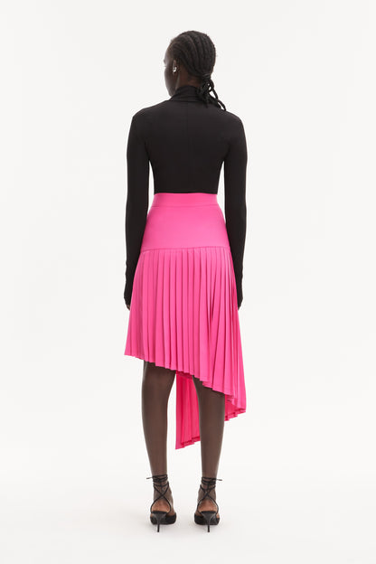 Pink Midi High-Waist Asymmetrical Pleated Skirt - Skirts