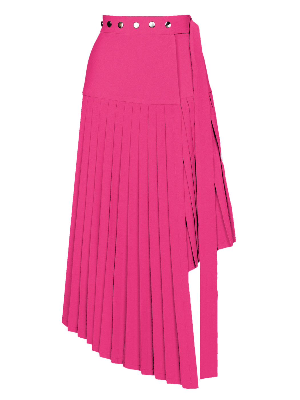 Pink Midi High-Waist Asymmetrical Pleated Skirt - Skirts