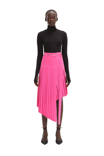 Pink Midi High-Waist Asymmetrical Pleated Skirt - Skirts