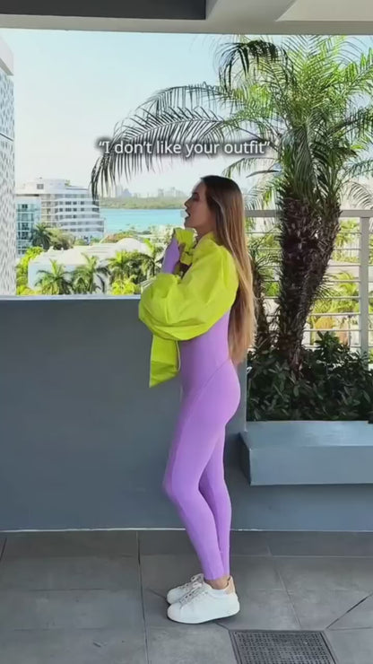 Lavender Long Sleeve Turtleneck Zip Up Full Bodysuit Total Zipper