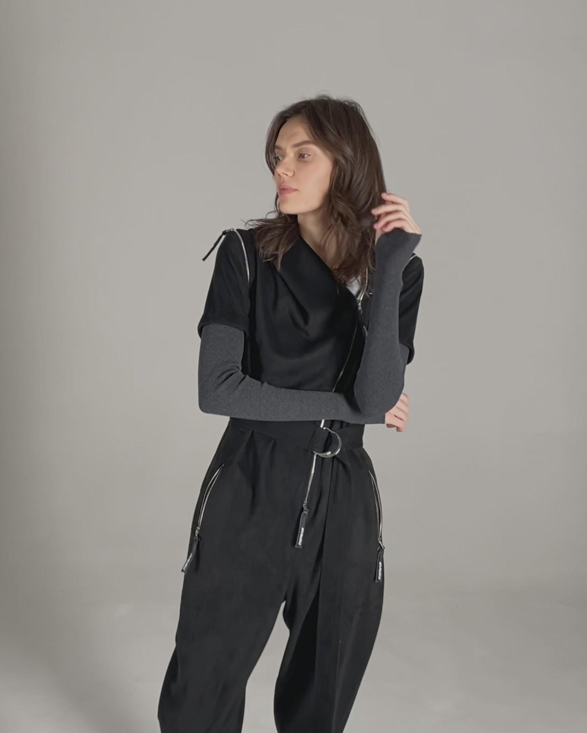 Black jumpsuit with hood deals