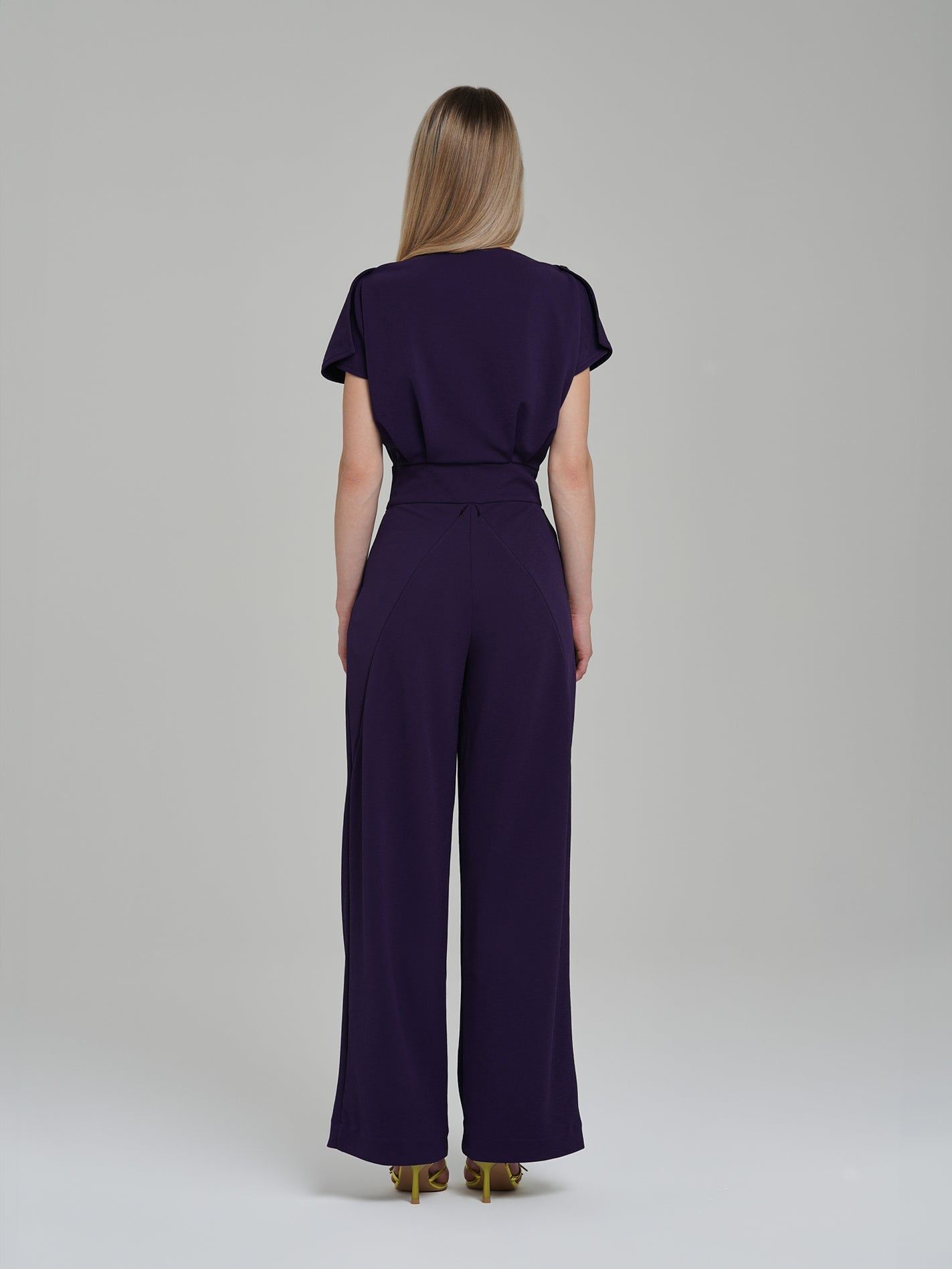 Purple Short Sleeve Boat Neck Wide-Leg Full-Length Formal