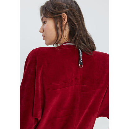 Red Long Sleeve Velvet Casual Zip-Up Bomber Jumpsuit