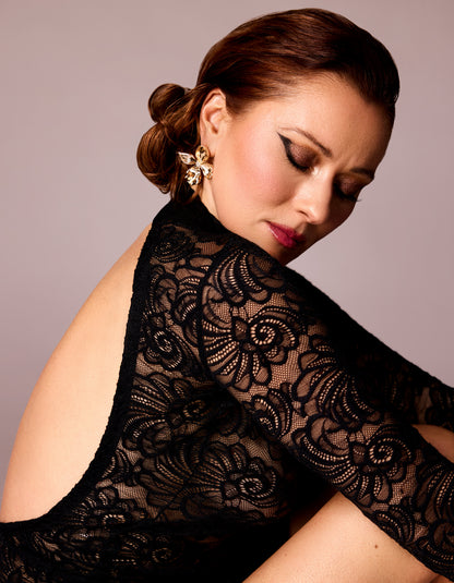 Backless Black Lace Long Sleeve Turtleneck Dress Seduction