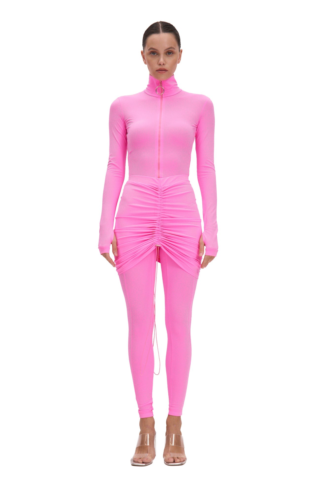 Set Pink Long Sleeve Turtleneck Full Bodysuit & Pink