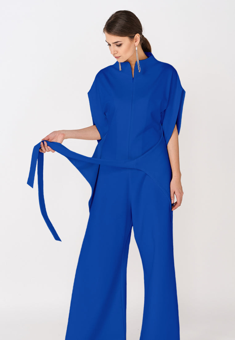 Ultramarine Short Sleeve High Neck Wide-Leg Japanese Kimono