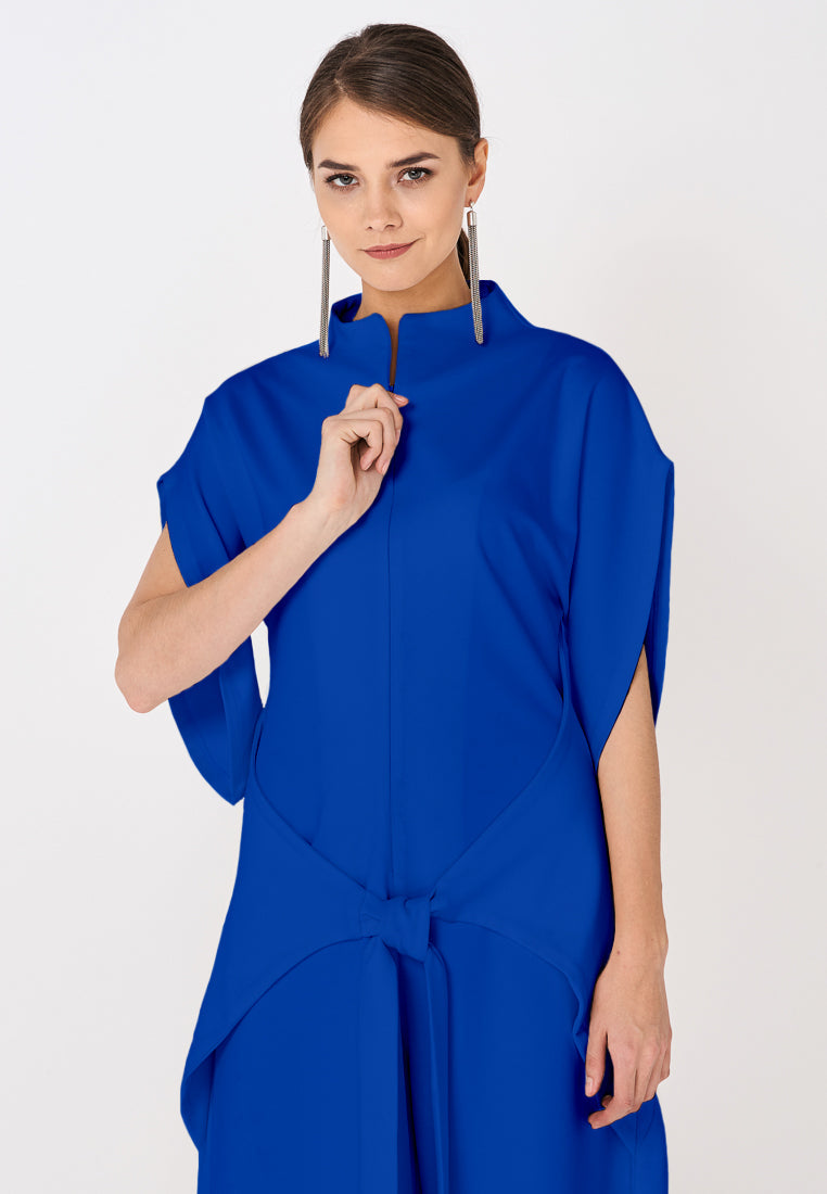 Ultramarine Short Sleeve High Neck Wide-Leg Japanese Kimono