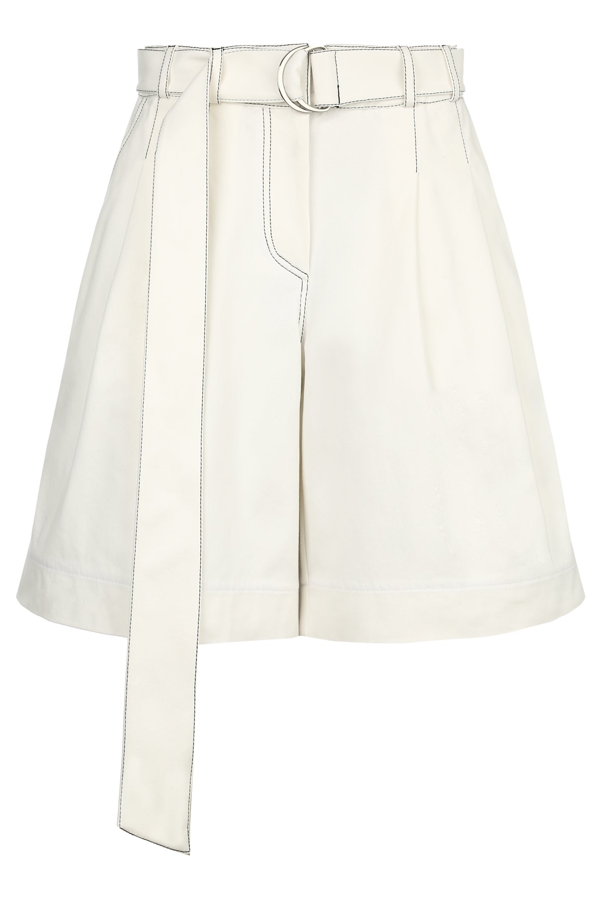 White Bermuda High-Waist Pleated Wide-Leg Relaxed Fit