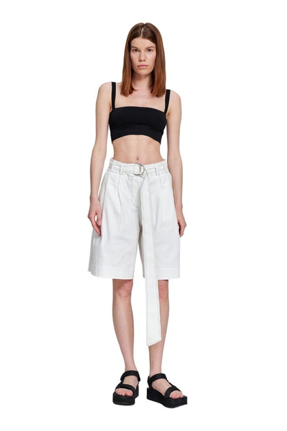 White Bermuda High-Waist Pleated Wide-Leg Relaxed Fit