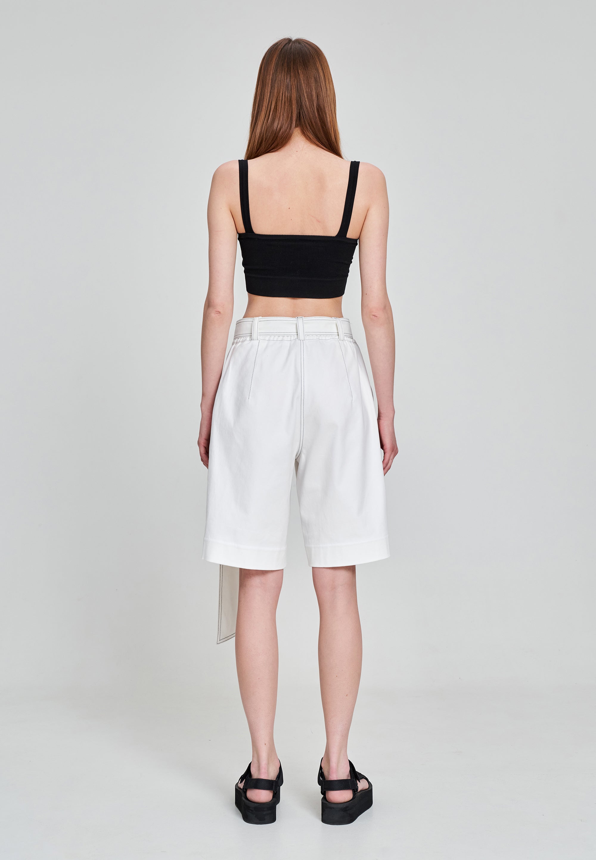 White Bermuda High-Waist Pleated Wide-Leg Relaxed Fit