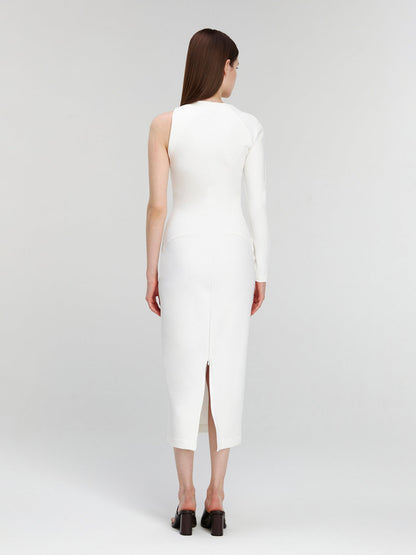 White One Sleeve Asymmetric Neck Bodycon Evening Minimalist