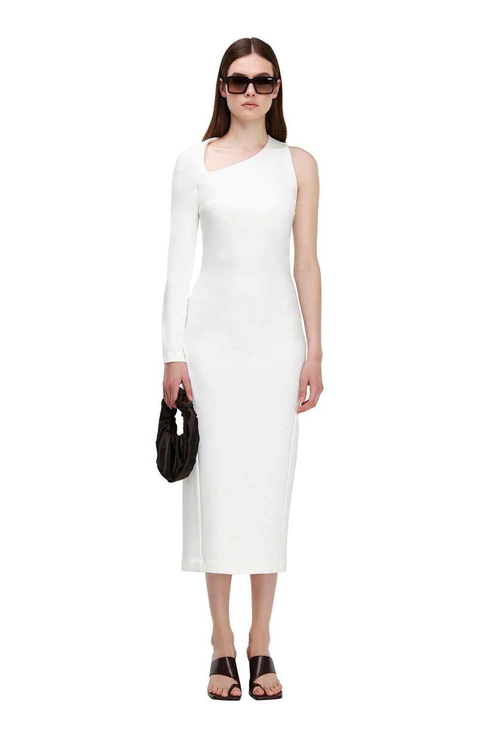 White One Sleeve Asymmetric Neck Bodycon Evening Minimalist