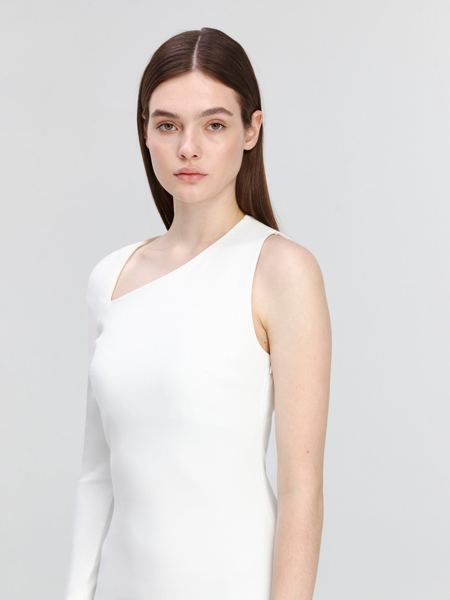 White One Sleeve Asymmetric Neck Bodycon Evening Minimalist