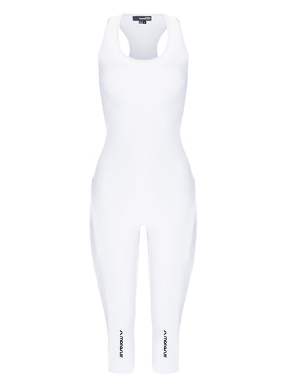 White Racerback Sleeveless Workout Bodysuit - Bodysuit