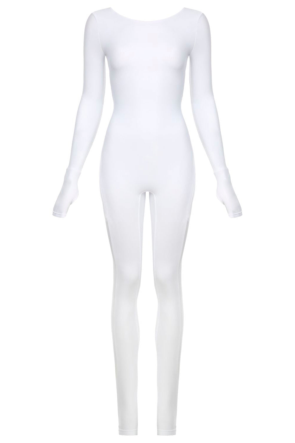 White Scoop Neck Long Sleeve Full Bodysuit - Bodysuit