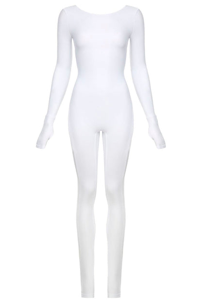 White Scoop Neck Long Sleeve Full Bodysuit - Bodysuit