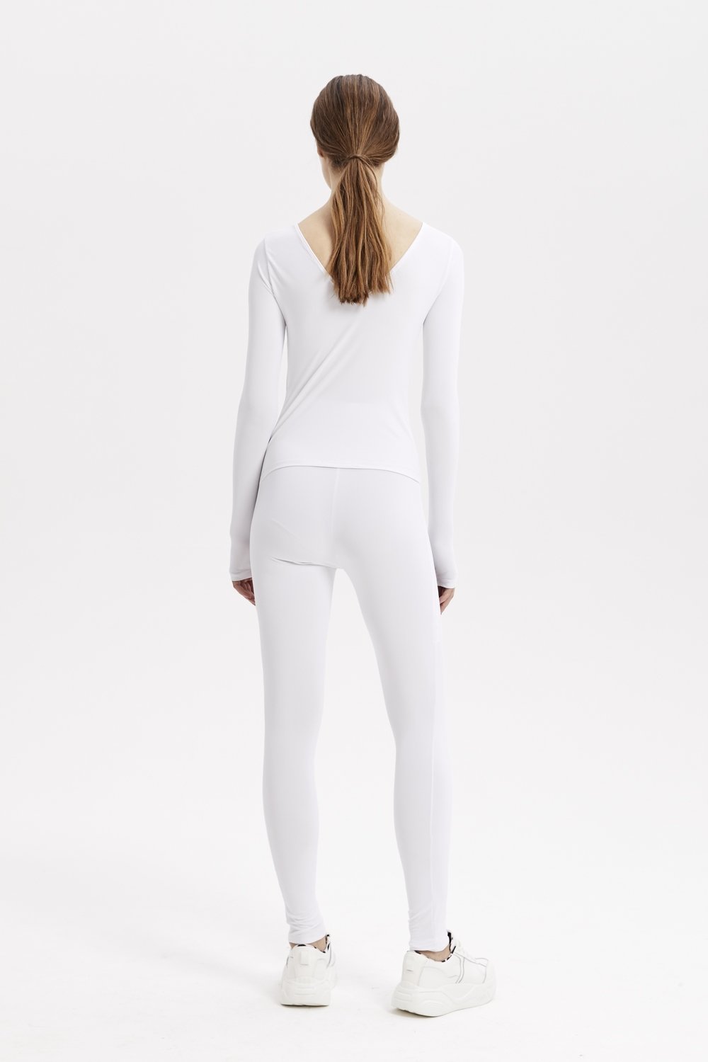 White Scoop Neck Long Sleeve Full Bodysuit - Bodysuit